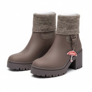 Blondo Roary Java Nubuck Waterproof Ankle Boots Brown Knit Cuff Womens 6 New